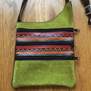 Suede and leather one-of-kind crossbody purse